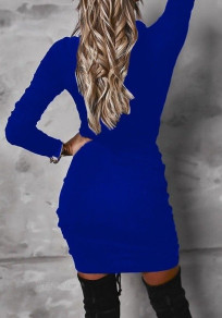 Γυναικείο κοντό φόρεμα με σούρες J72003 μπλε