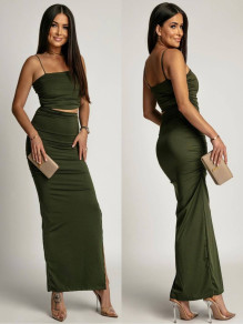 Γυναικείο εφαρμοστό φόρεμα K6383 σκούρο πράσινο