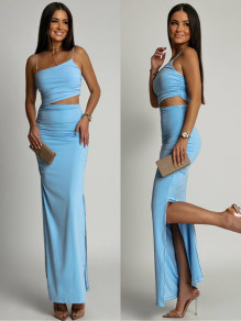 Γυναικείο εφαρμοστό φόρεμα K6383 γαλάζιο