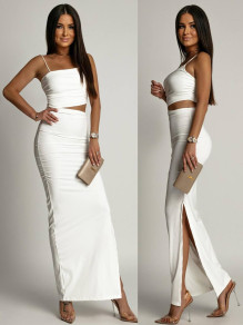 Γυναικείο εφαρμοστό φόρεμα K6383 άσπρο