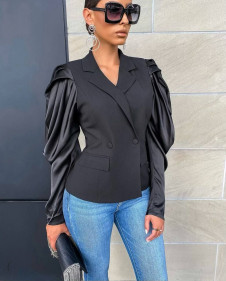Γυναικείο κομψό  σακάκι με σατέν μανίκι NI1450 Μαύρο