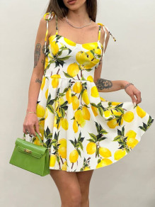 Γυναικείο φόρεμα με κορδόνια 241243 κίτρινο