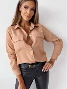 Γυναικείο πουκάμισο με τσέπες PB4420 camel