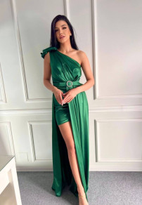 Γυναικείο σατέν φόρεμα 99346 πράσινο