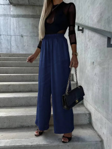 Γυναικείο ριχτό παντελόνι A1290 σκούρο μπλε