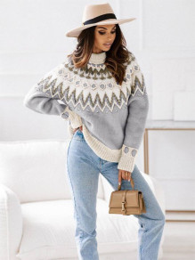 Γυναικείο πουλόβερ με print L9026 γκρι