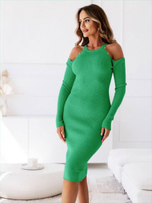 Γυναικείο φόρεμα με ανοιχτούς ώμους XSL019 πράσινο
