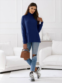 Γυναικείο πουλόβερ με ζιβάγκο  και τσέπες 98019 μπλε