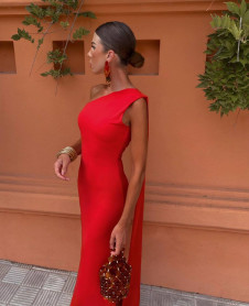 Γυναικείο εντυπωσιακό μακρύ φόρεμα LT6188 κόκκινο