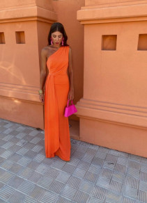 Γυναικείο μακρύ κομψό φόρεμα 24092 πορτοκαλί