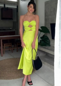 Γυναικείο φόρεμα σατέν LT6161 κίτρινο-πράσινο