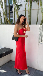Γυναικείο φόρεμα σατέν LT6161 κόκκινο