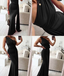 Γυναικείο μακρύ κομψό φόρεμα LT6223 μαύρο