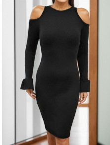 Γυναικείο κομψό φόρεμα με εντυπωσιακά μανίκια J50061 μαύρο