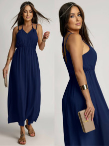 Γυναικείο μακρύ φόρεμα A1919 σκούρο μπλε
