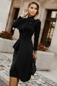 Γυναικείο κομψό φόρεμα με κορδέλα B8887 μαύρο