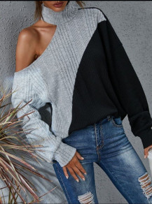 Γυναικείο πουλόβερ με ανοιχτό ώμο B5554 γκρι