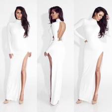Γυναικείο μακρύ φόρεμα με εντυπωσιακή πλάτη LP8980 άσπρο