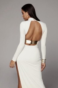 Γυναικείο μακρύ φόρεμα με εντυπωσιακή πλάτη LP8980 άσπρο