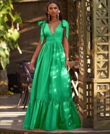Γυναικείο μακρύ φόρεμα με κορδέλες L9025 πράσινο