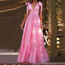 Γυναικείο φόρεμα με κορδέλες L9025 ροζ