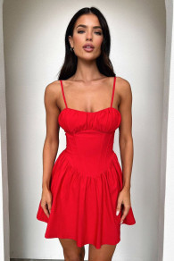 Γυναικείο φόρεμα με κορδέλες L9025 κόκκινο
