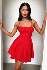 Γυναικείο φόρεμα με κορδέλες L9025 κόκκινο