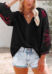 Γυναικείο πουκάμισο με έθνικ μοτίβα AD967 μαύρο
