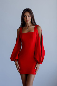Γυναικείο φόρεμα με ανοίγματα στα μανίκια L9029 κόκκινο
