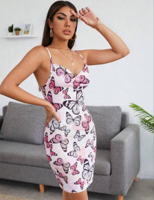 Γυναικείο φόρεμα με print πεταλούδες 222989 ροζ
