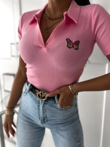 Γυναικεία μπλούζα ριπ με print πεταλούδες 9992301 ροζ