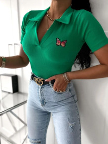 Γυναικεία μπλούζα ριπ με print πεταλούδες 9992301 πράσινο
