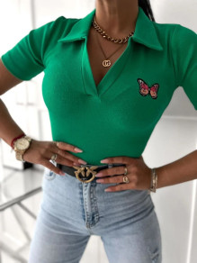 Γυναικεία μπλούζα ριπ με print πεταλούδες 9992301 πράσινο