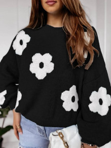 Γυναικείο πουλόβερ με λουλούδια K88288 μαύρο