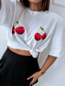 Γυναικείο κοντομάνικο cherry P5667 άσπρο