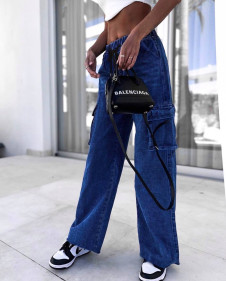 Γυναικείο παντελόνι με τσέπες K00323 μπλε