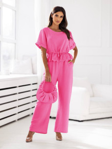 Γυναικείο σετ μπλούζα και παντελόνι A1604 ροζ