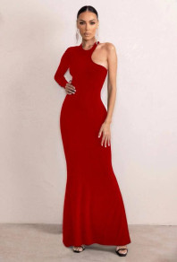 Дамска рокля с един ръкав B8537 червен 