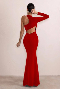 Дамска рокля с един ръкав B8537 червен 