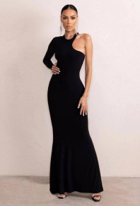 Дамска рокля с един ръкав B8537 черен 