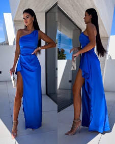 Γυναικείο φόρεμα με σκίσιμο K36509 μπλε