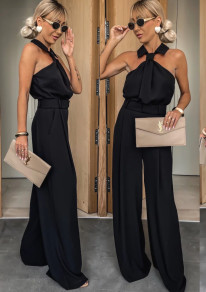 Γυναικεία κομψή ολόσωμη φόρμα S6785 μαύρη