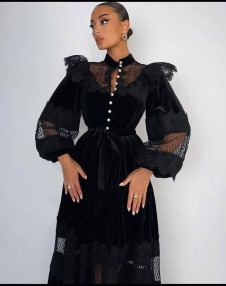 Γυναικείο κομψό φόρεμα με δαντέλα NI2290 μαύρο