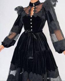 Γυναικείο κομψό φόρεμα με δαντέλα NI2290 μαύρο