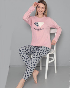 Γυναικεία πιτζάμα  με print F4203 ροζ