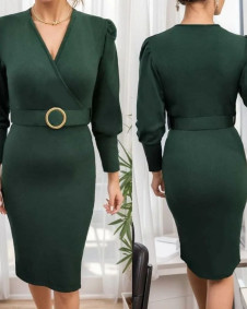 Γυναικείο κομψό φόρεμα J54016 σκούρο πράσινο