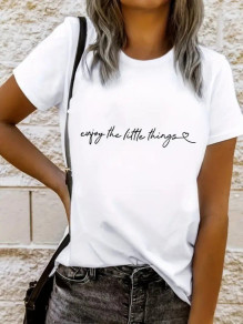 Γυναικείο κοντομάνικο μπλουζάκι με επιγραφή 746014 άσπρο