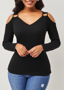 Γυναικεία μπλούζα με ανοιχτό ώμο J40031 μαύρη