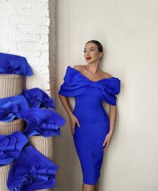 Γυναικείο στυλάτο φόρεμα μίντι K24059 μπλε