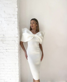 Γυναικείο στυλάτο φόρεμα μίντι K24059 άσπρο